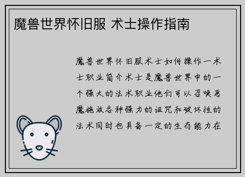 魔兽世界怀旧服 术士操作指南